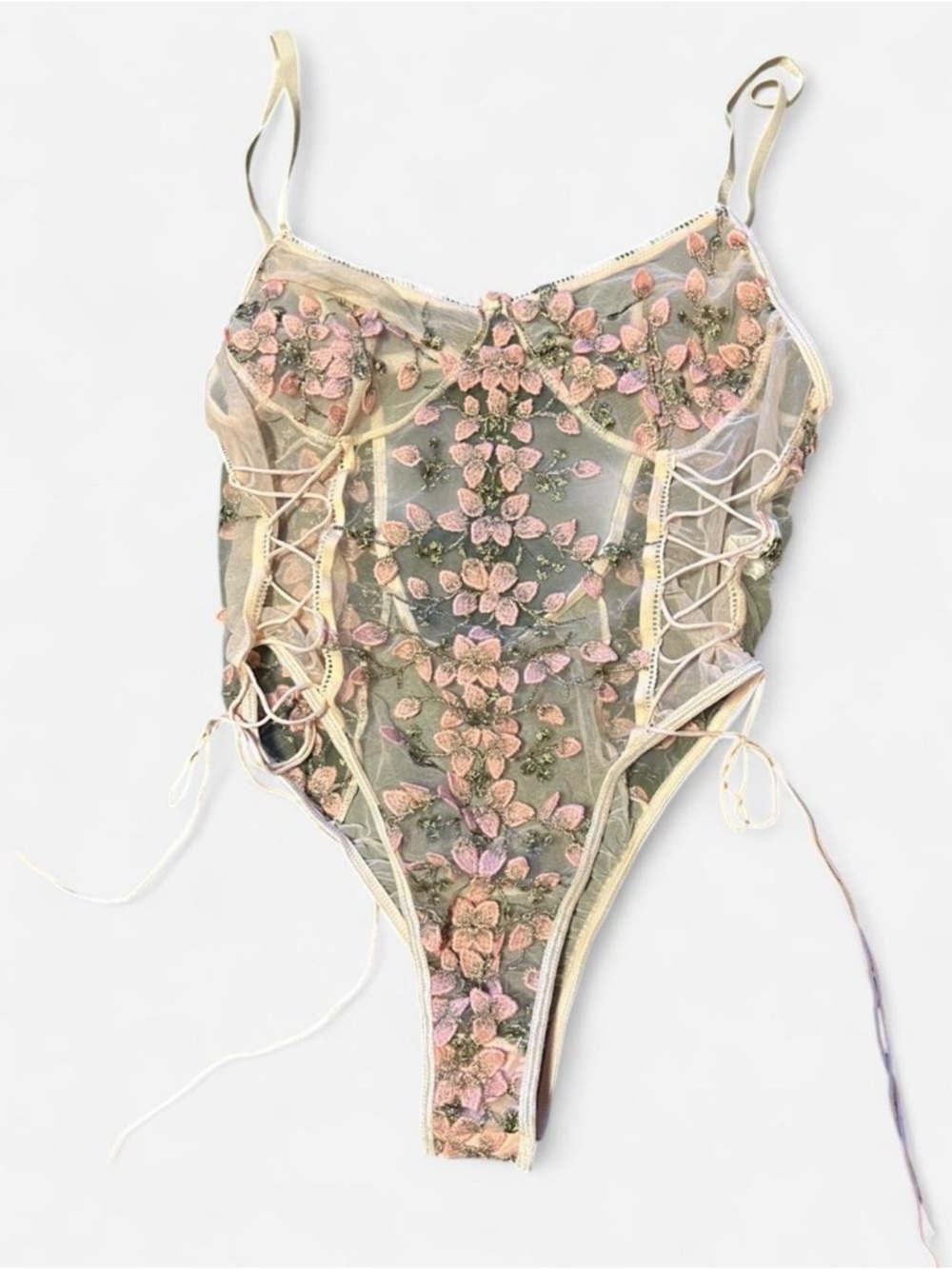 Stunning Delicate Floral Lace Bodysuit in Pale Pink and Olive green <3